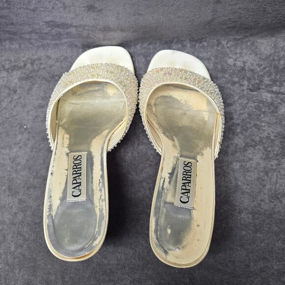 Caparros White Sequin Open Toe Slide On High Heels Mules Women's Size 8B - Picture 6 of 9